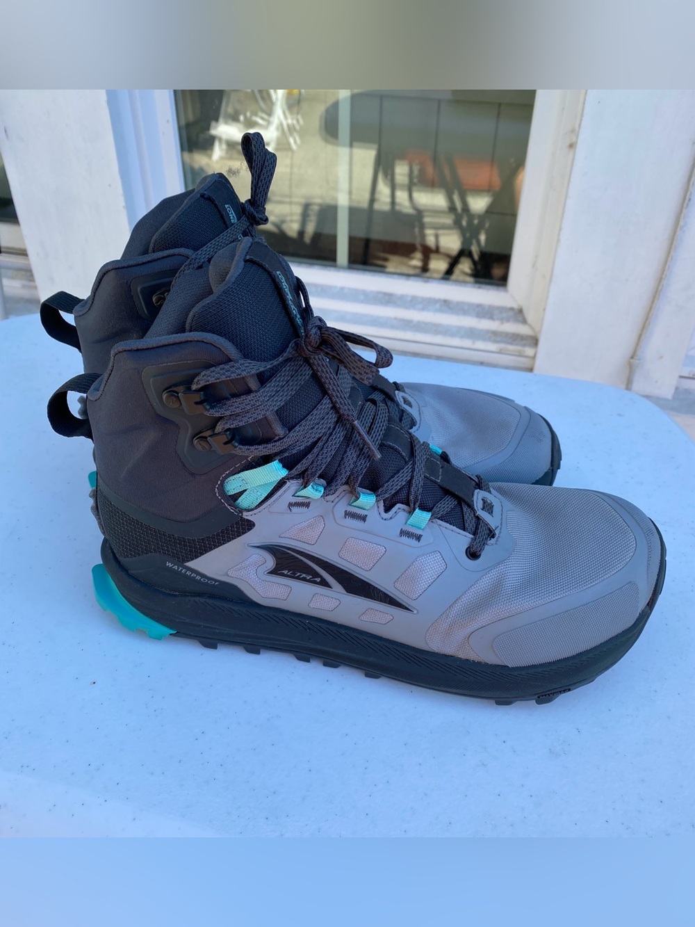 Altra Women's Lone Peak 9 Waterproof Mid  Hiking Boots in black grey and teal